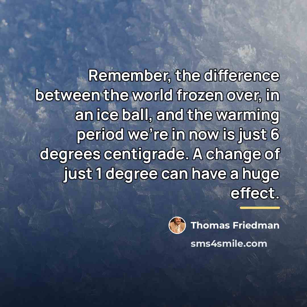 “Remember, the difference between the world frozen over, in an…” quote by Thomas Friedman