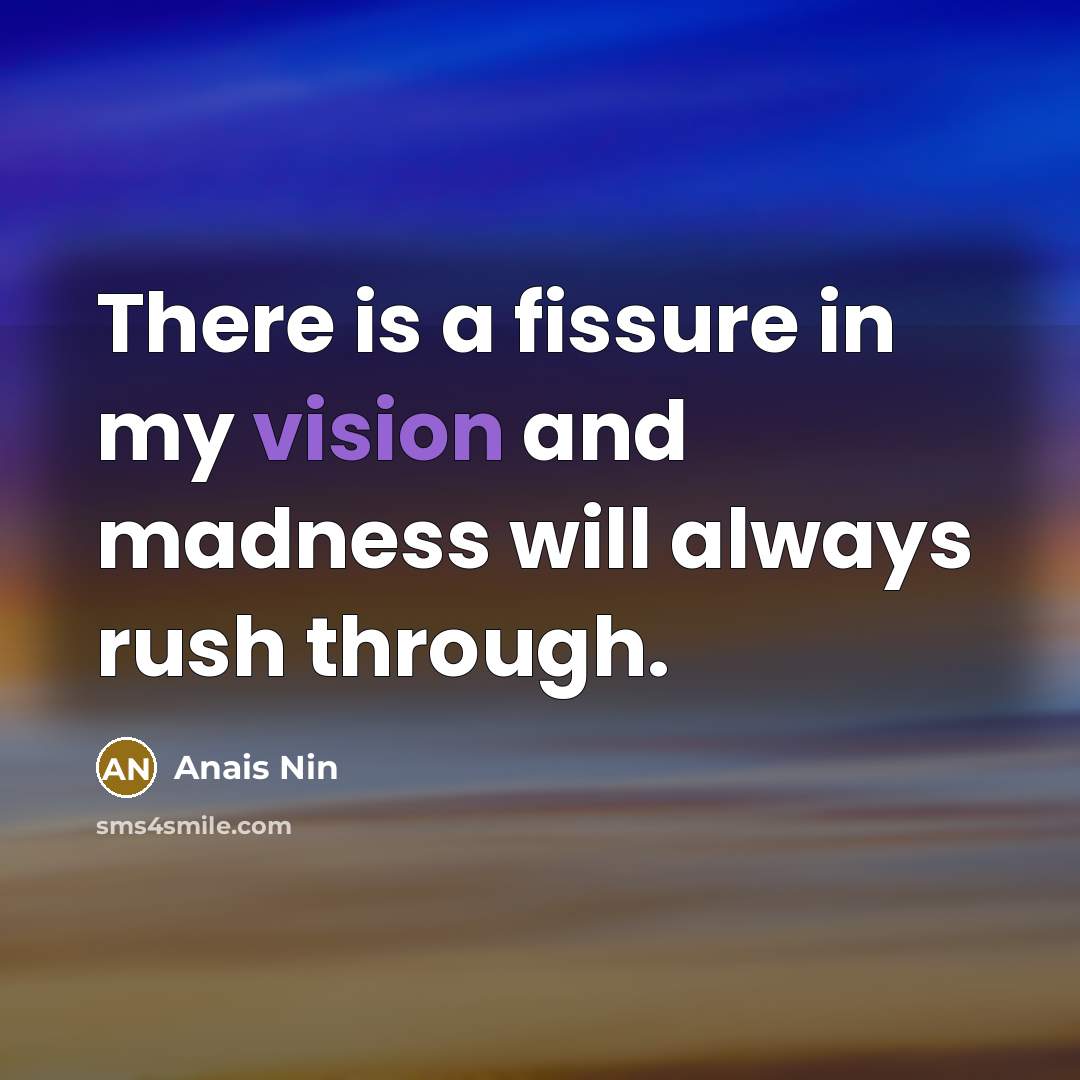 “There is a fissure in my vision and madness will…” quote by Anais Nin