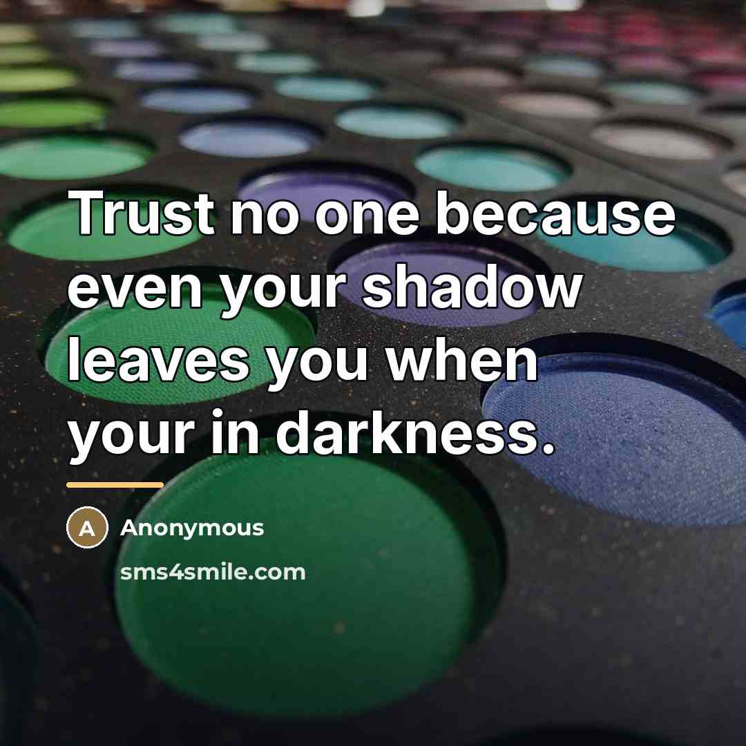 “Trust no one because even your shadow leaves you when…” quote by Anonymous