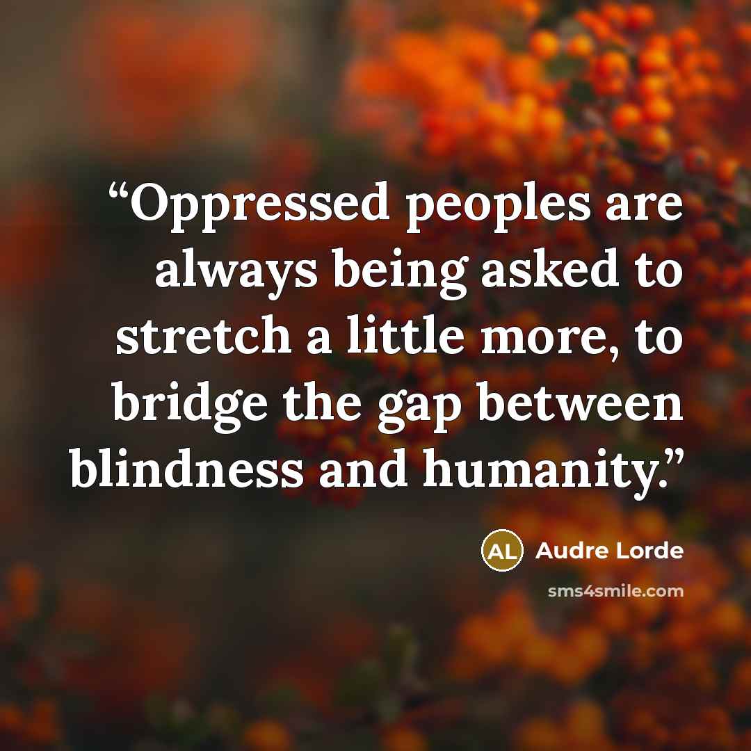 “Oppressed peoples are always being asked to stretch a little more, to bridge the gap between blindness and humanity.” quote by Audre Lorde