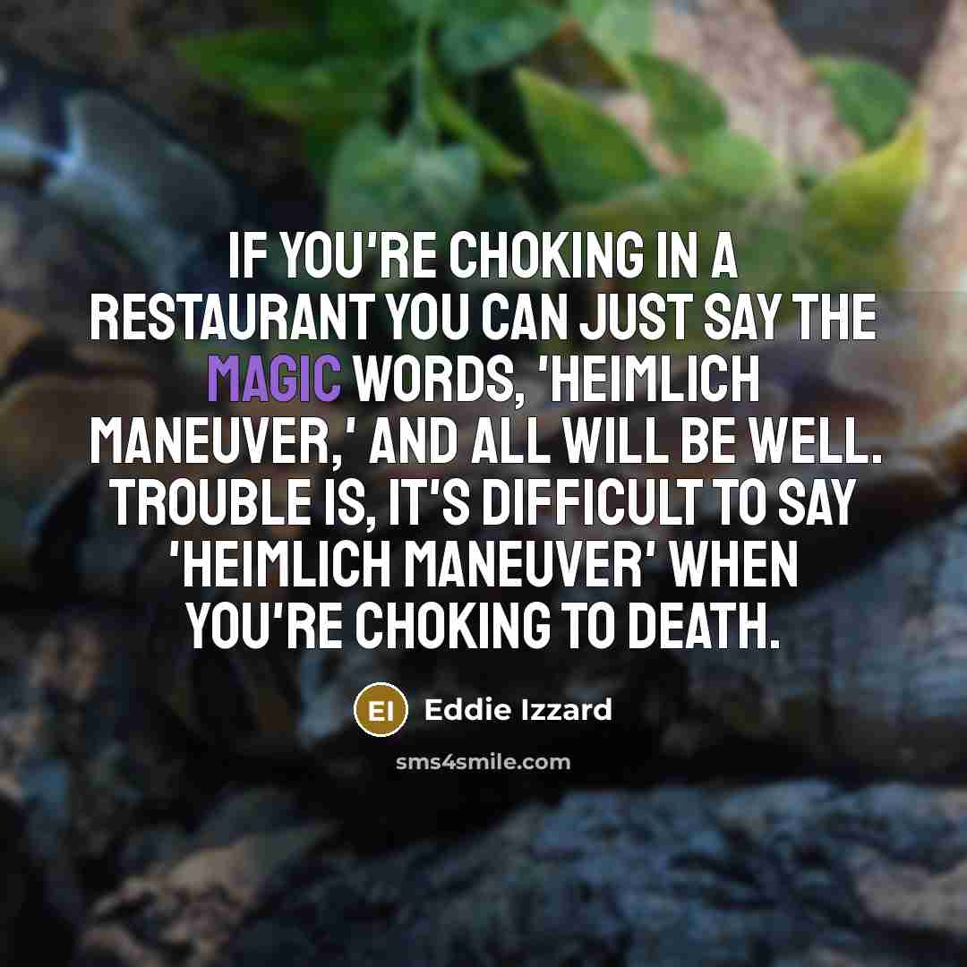 “If you're choking in a restaurant you can just say…” quote by Eddie Izzard