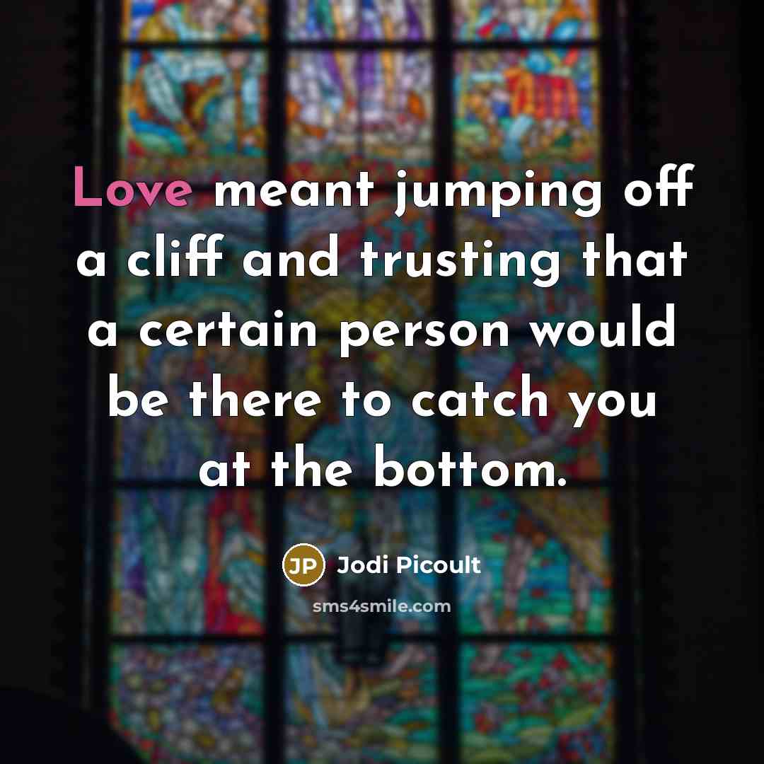 “Love meant jumping off a cliff and trusting that a…” quote by Jodi Picoult