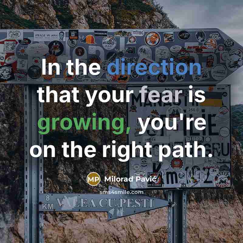 “In the direction that your fear is growing, you're on the right path.” quote by Milorad Pavić