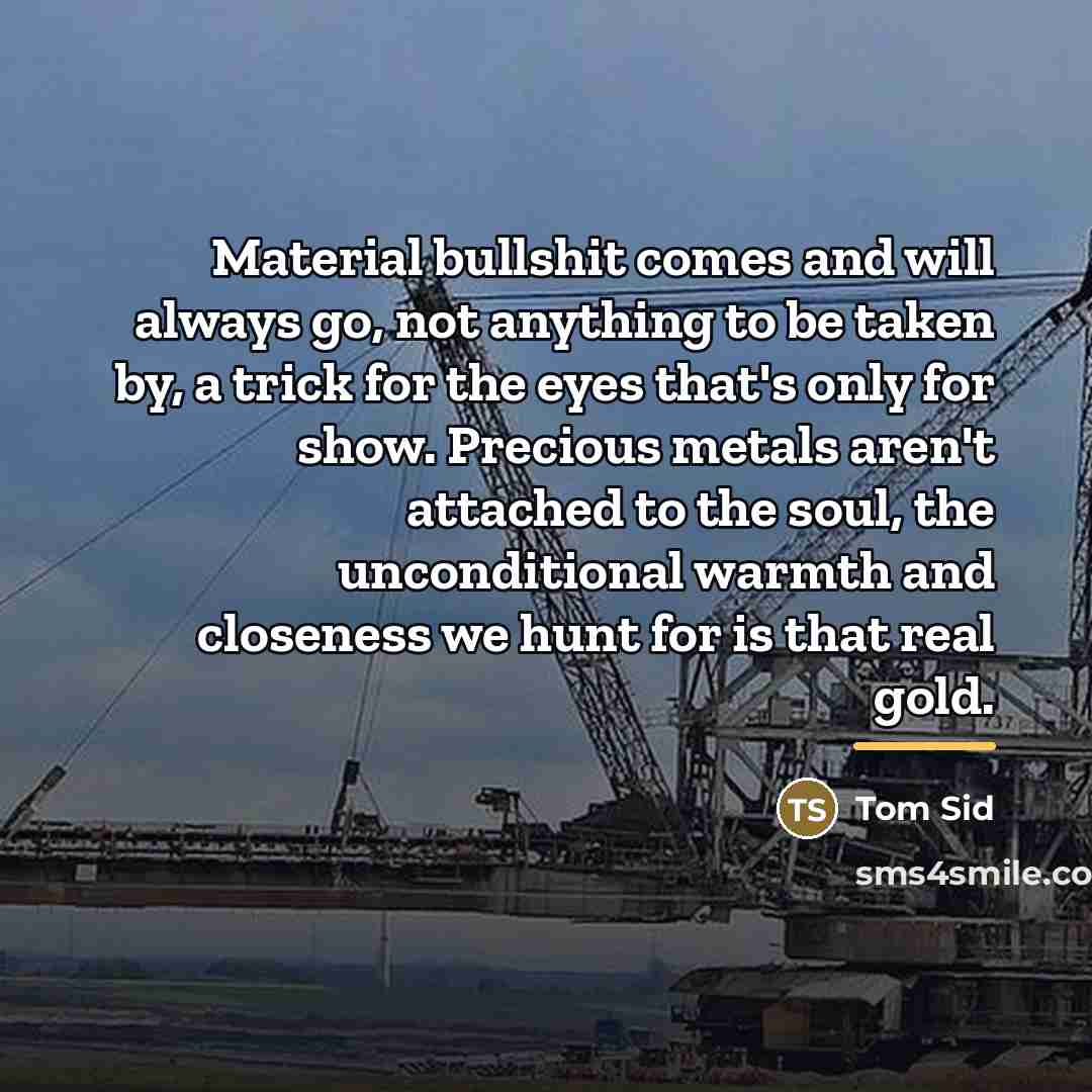 “Material bullshit comes and will always go, not anything to…” quote by Tom Sid