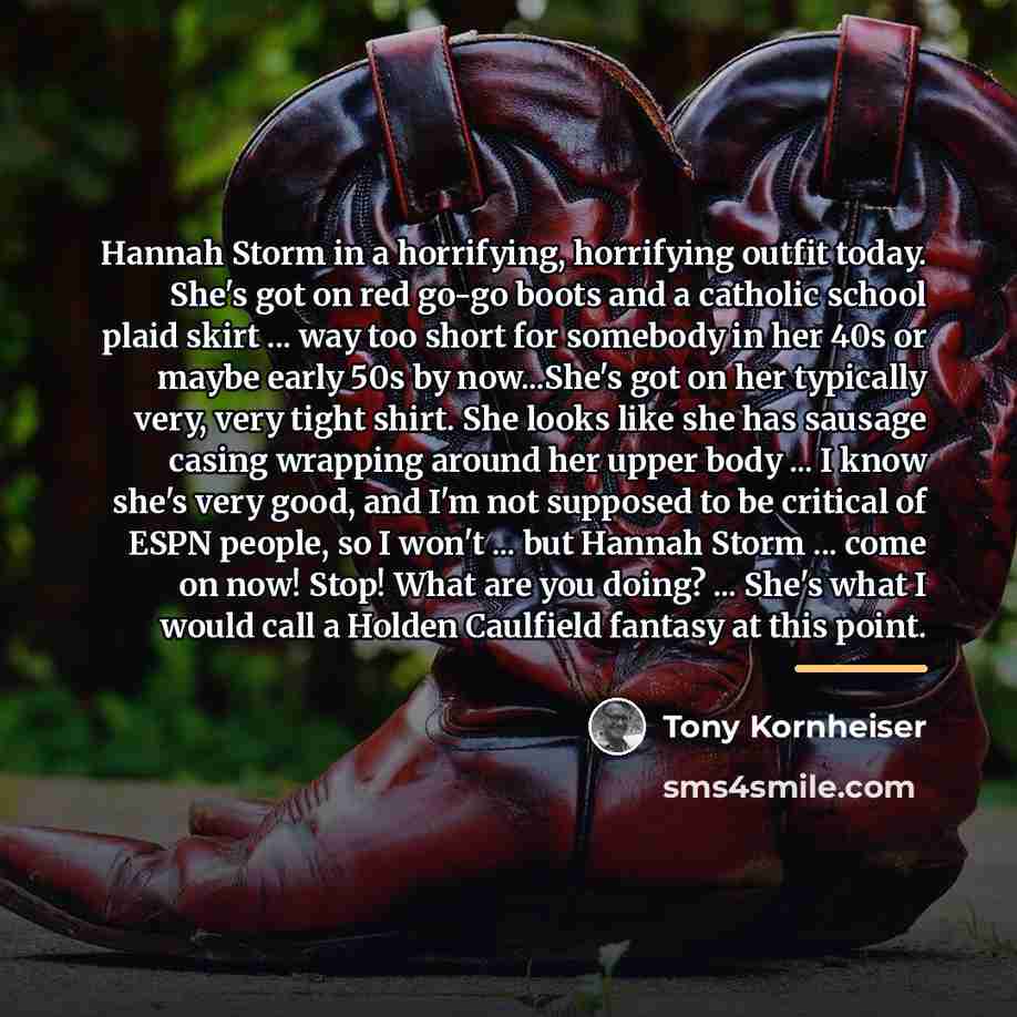 “Hannah Storm in a horrifying, horrifying outfit today. She's got…” quote by Tony Kornheiser