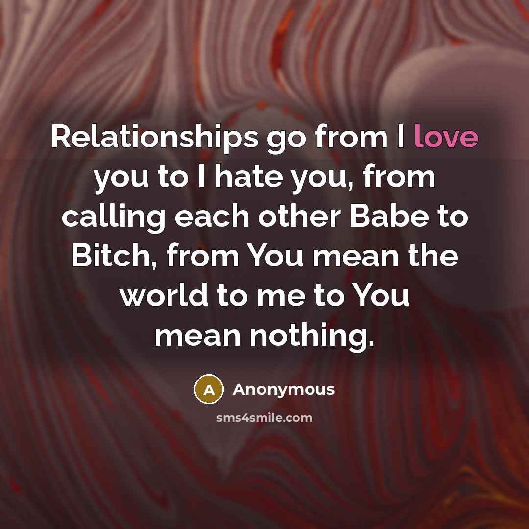 “Relationships go from I love you to I hate you,…” quote by Anonymous
