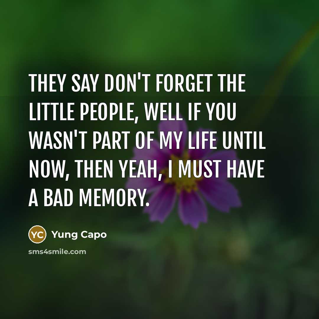 “They say don't forget the LITTLE people, Well If you wasn't part of my life until now, then yeah, I must have a bad memory.” quote by Yung Capo