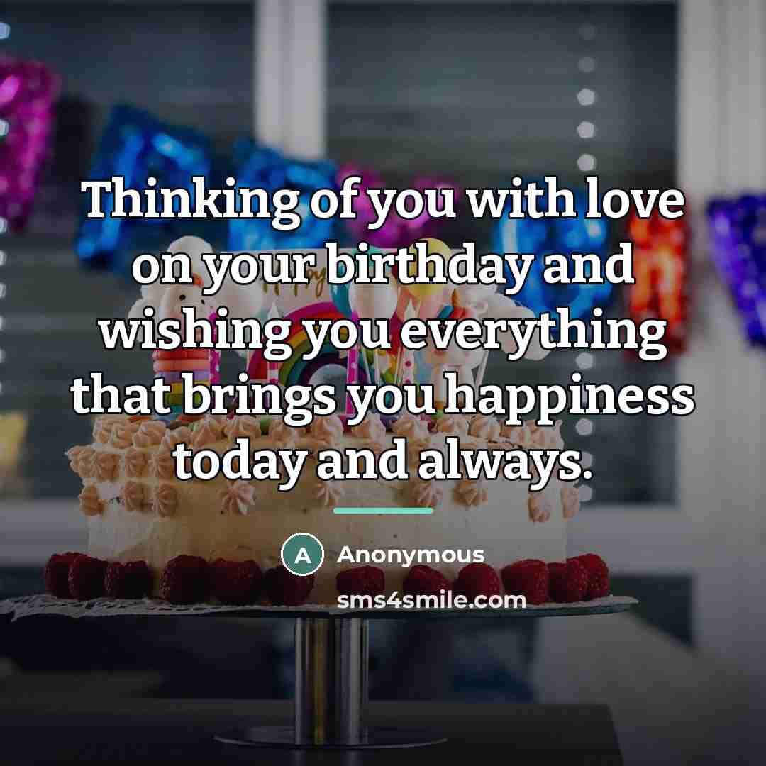 “Thinking of you with love on your birthday and wishing…” quote by Anonymous