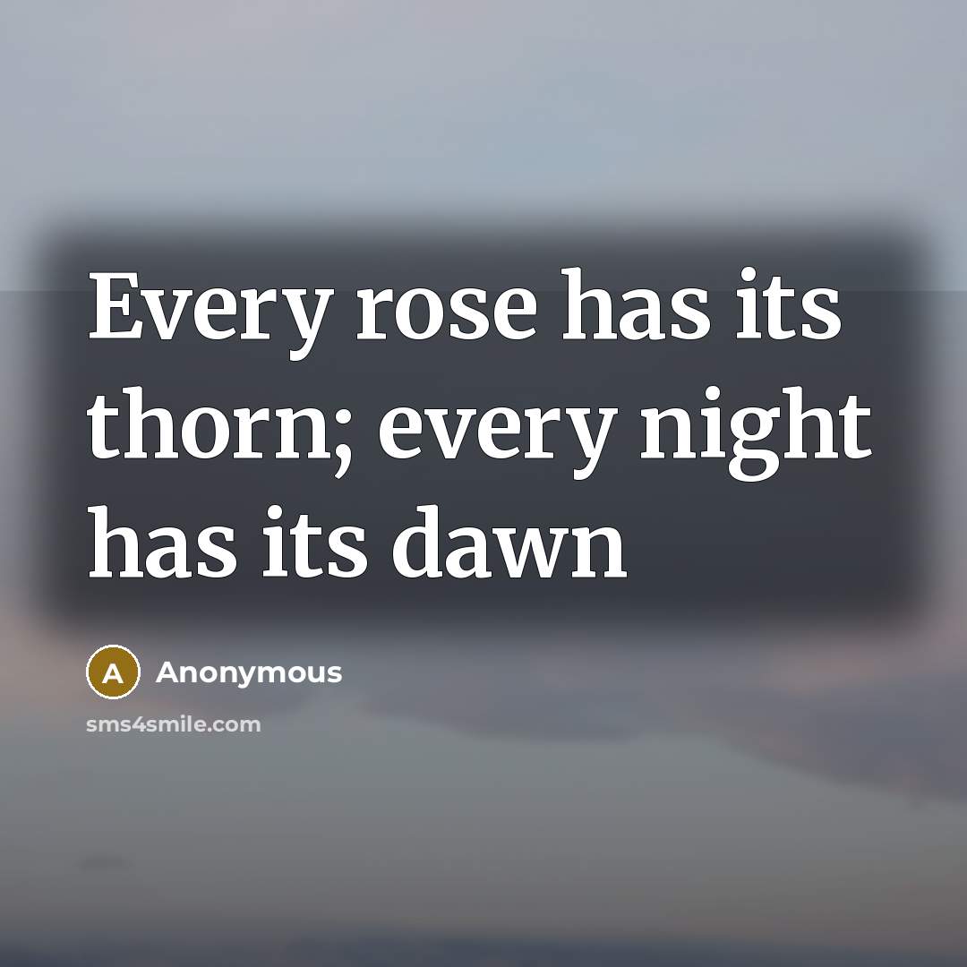 “Every rose has its thorn; every night has its dawn” quote by Anonymous