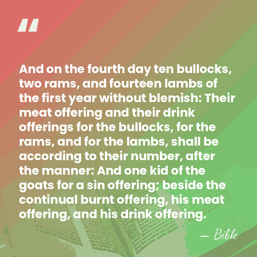 And on the fourth day ten bullocks, two rams, and fourteen lambs&hellip; - Bible