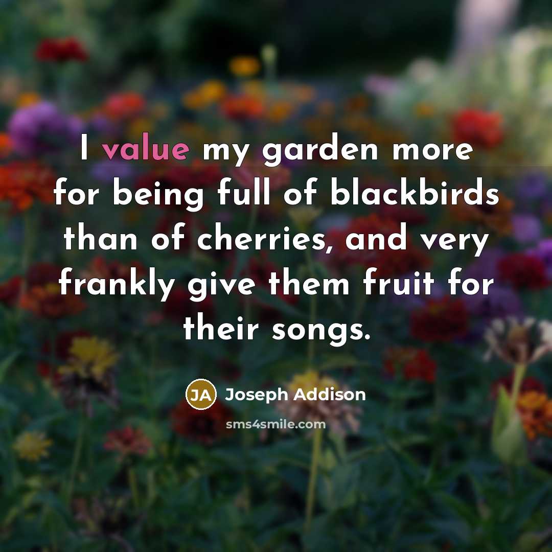 “I value my garden more for being full of blackbirds…” quote by Joseph Addison