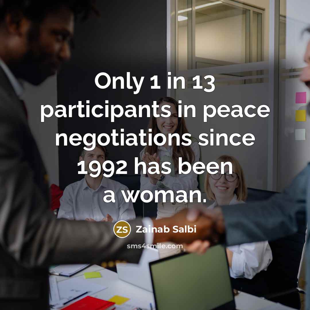 “Only 1 in 13 participants in peace negotiations since 1992 has been a woman.” quote by Zainab Salbi