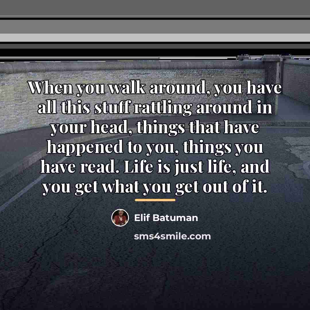 “When you walk around, you have all this stuff rattling…” quote by Elif Batuman