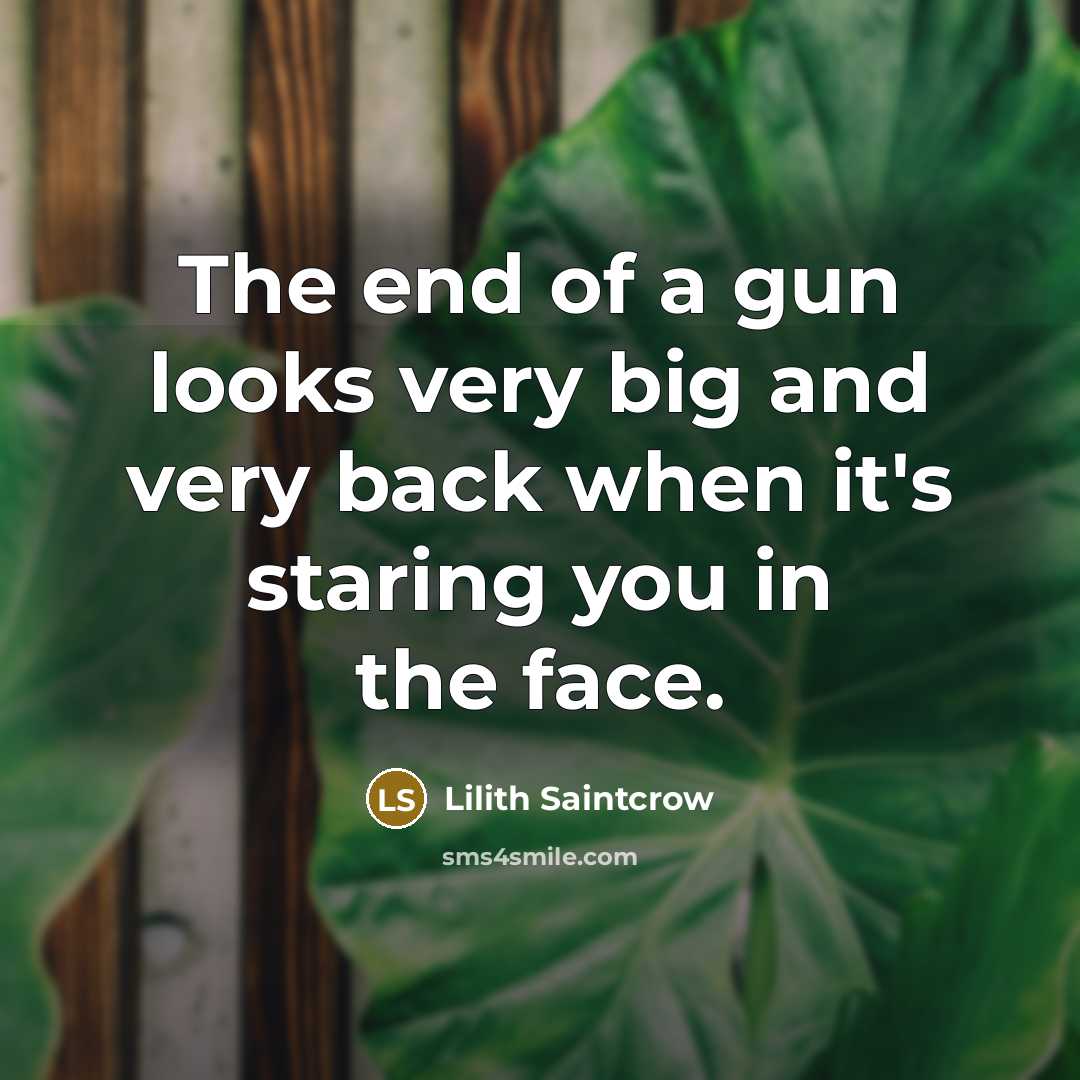 “The end of a gun looks very big and very…” quote by Lilith Saintcrow