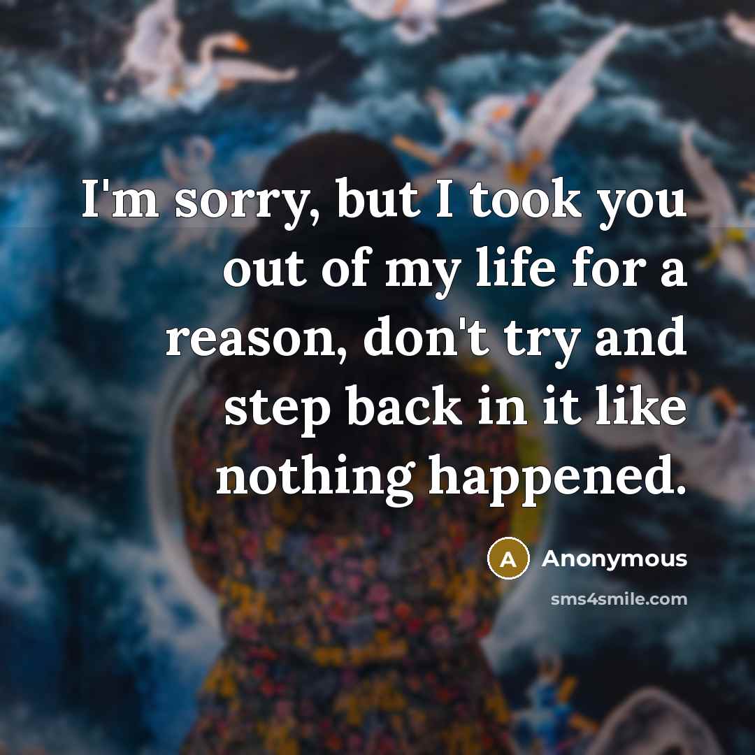 “I'm sorry, but I took you out of my life…” quote by Anonymous
