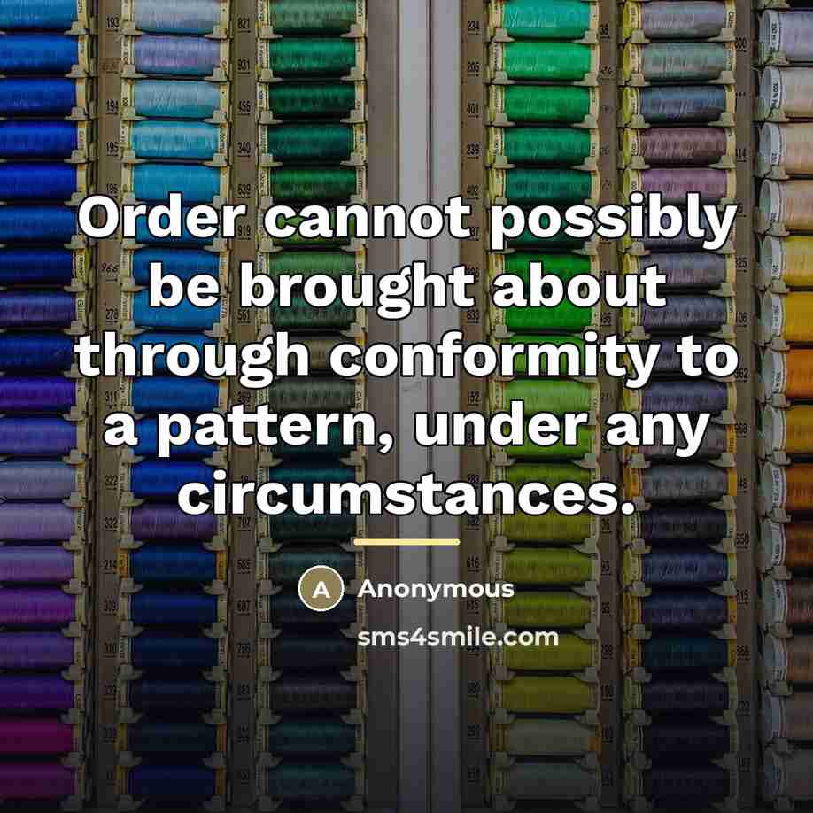“Order cannot possibly be brought about through conformity to a…” quote by Anonymous