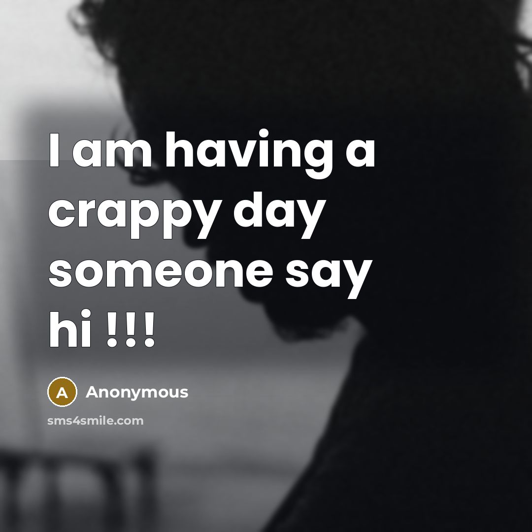 “I am having a crappy day someone say hi !!!” quote by Anonymous