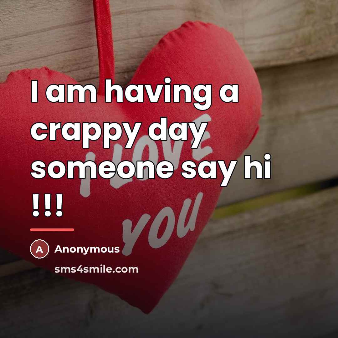 “I am having a crappy day someone say hi !!!…” quote by Anonymous