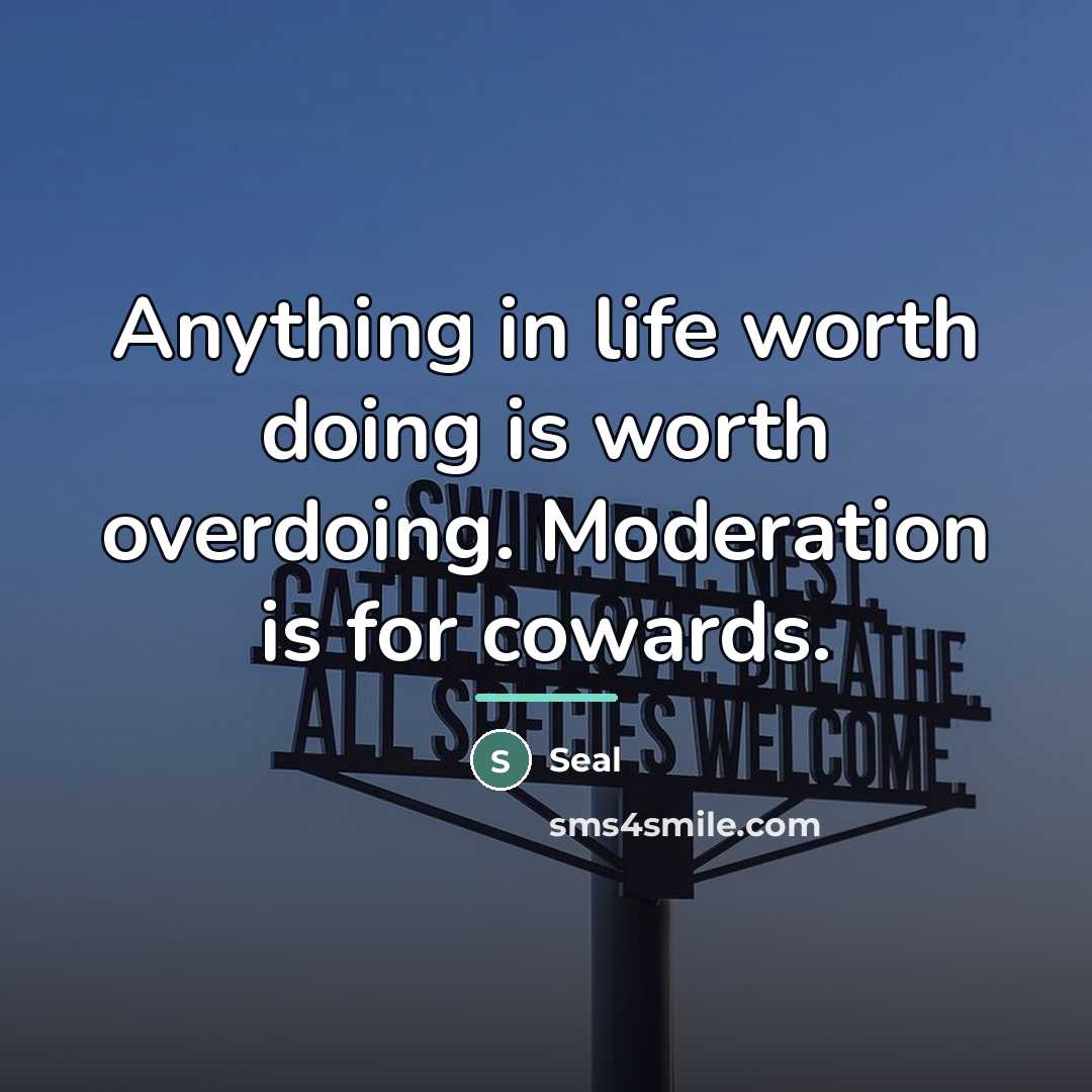 “Anything in life worth doing is worth overdoing. Moderation is…” quote by Seal