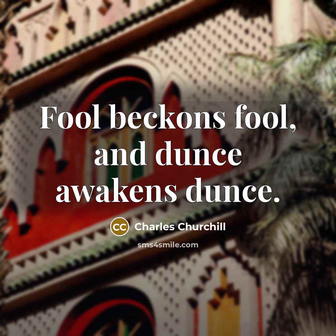 “Fool beckons fool, and dunce awakens dunce.…” quote by Charles Churchill