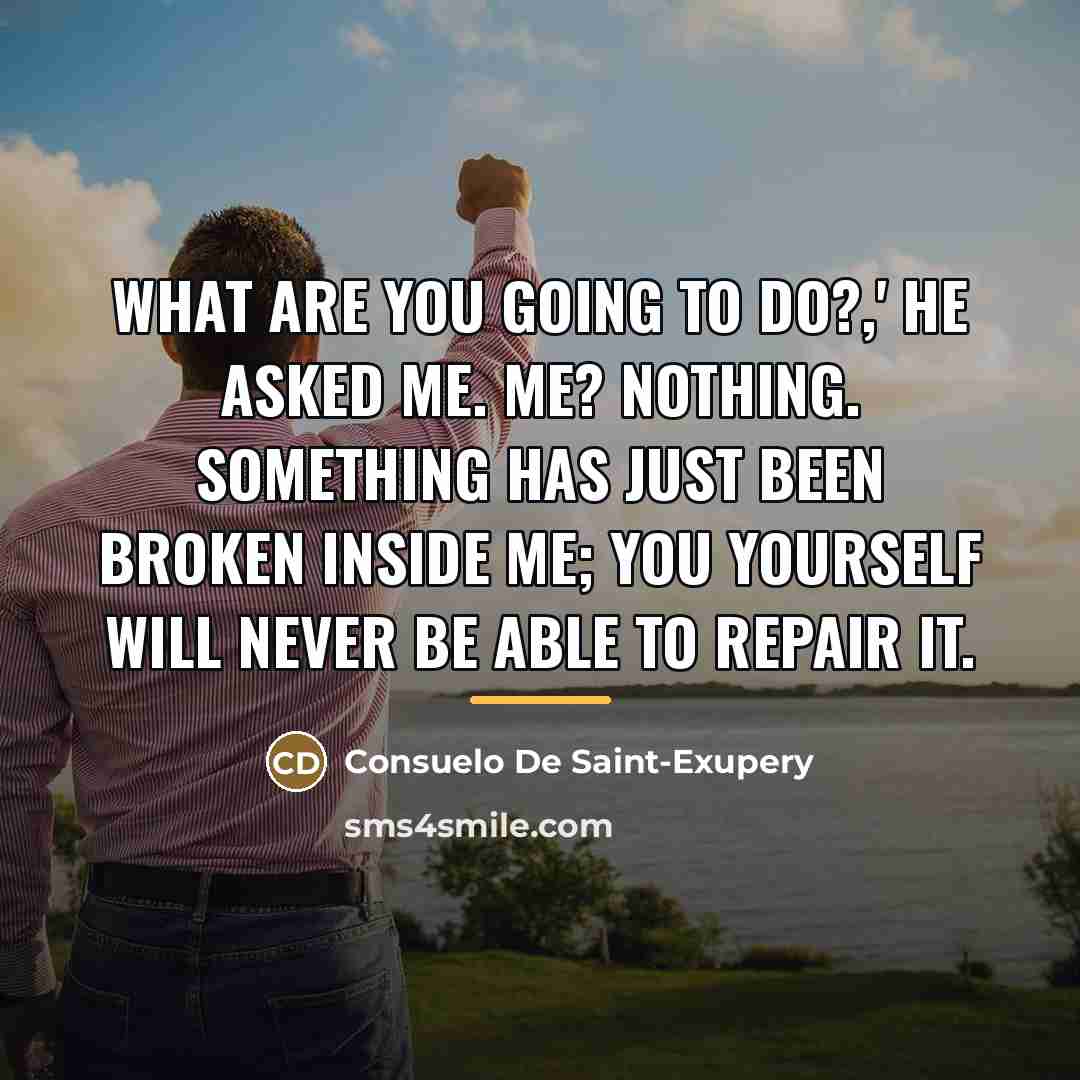 “What are you going to do?,' he asked me. Me?…” quote by Consuelo de Saint-Exupéry
