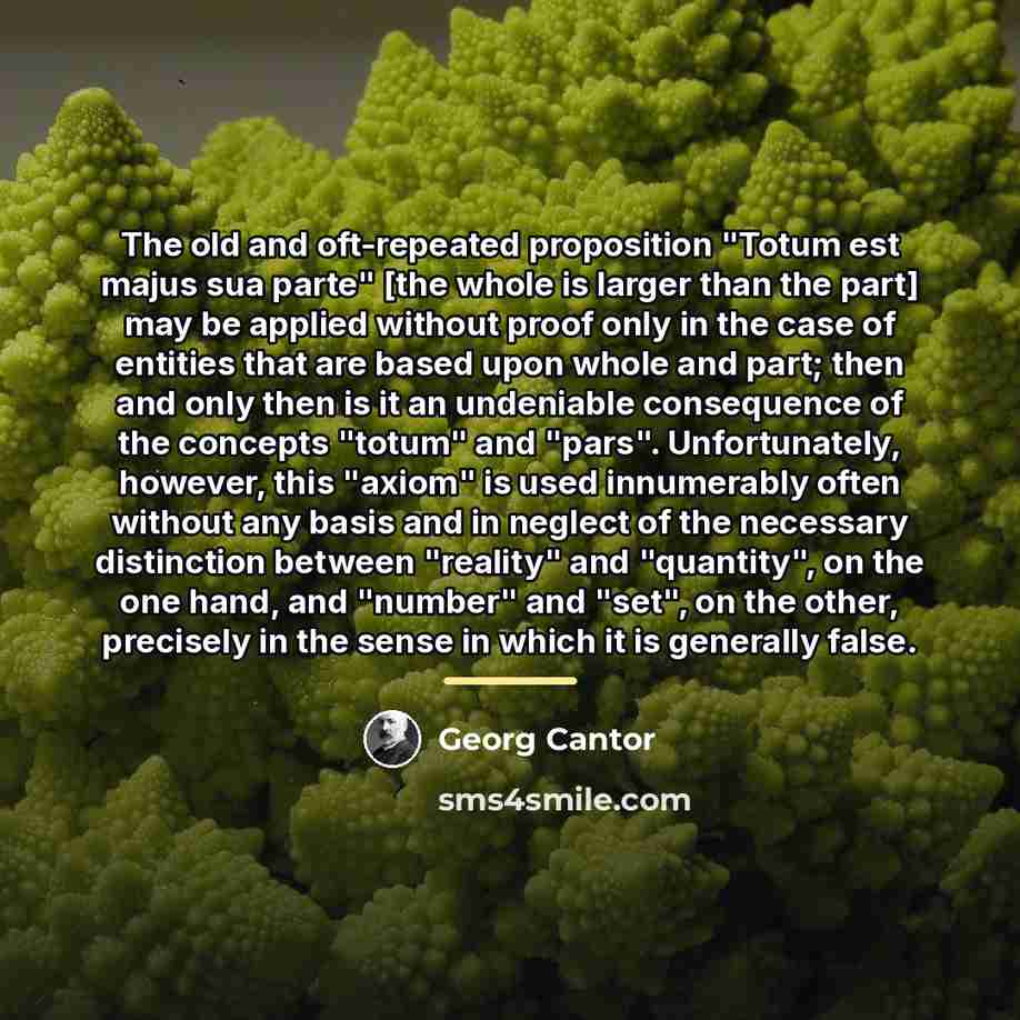 “The old and oft-repeated proposition "Totum est majus sua parte"…” quote by Georg Cantor