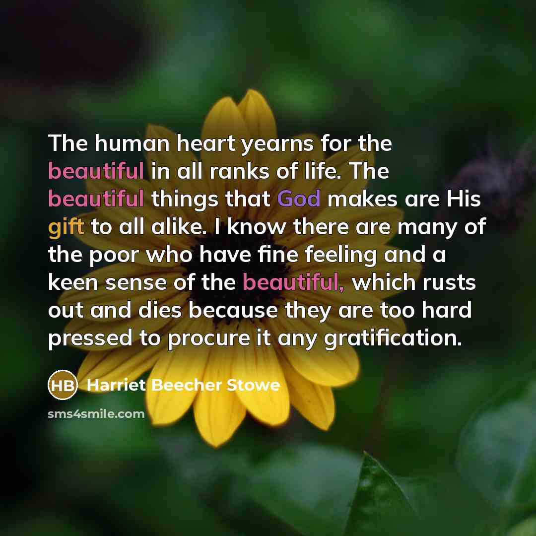 “The human heart yearns for the beautiful in all ranks…” quote by Harriet Beecher Stowe