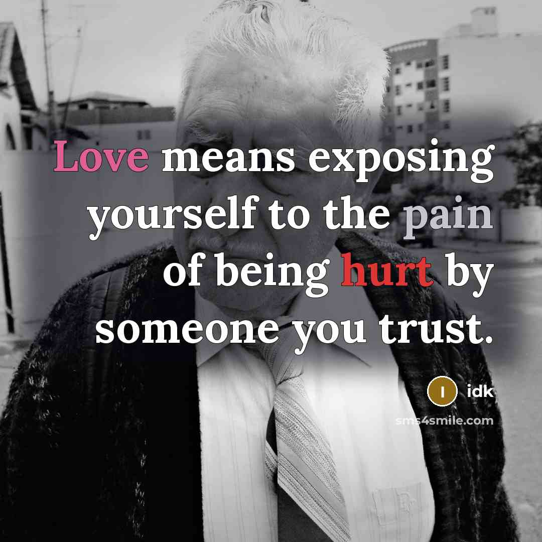 “Love means exposing yourself to the pain of being hurt…” quote by Idk