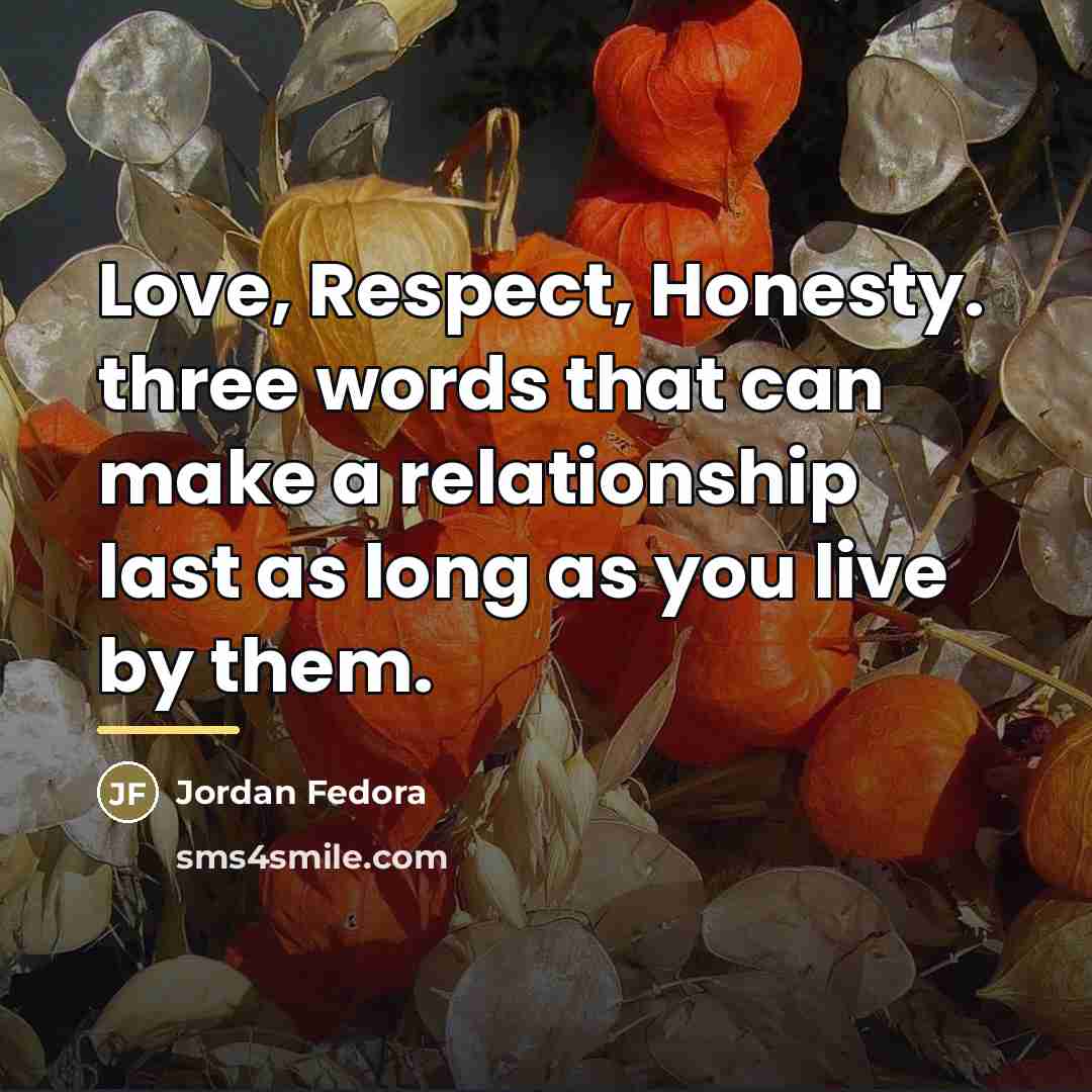 “Love, Respect, Honesty. three words that can make a relationship…” quote by Jordan Fedora