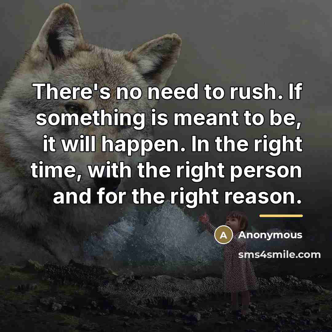 “There's no need to rush. If something is meant to…” quote by Anonymous