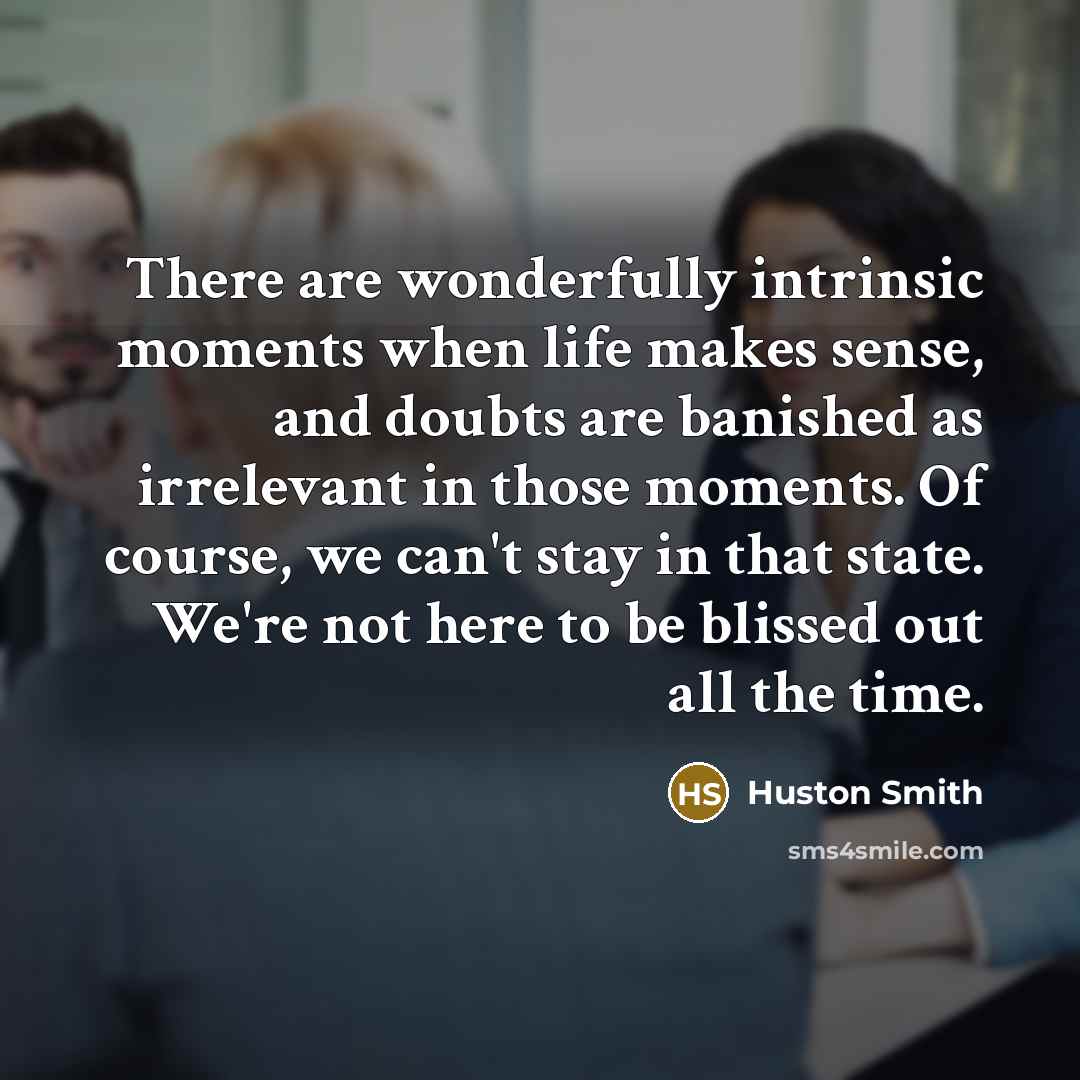 “There are wonderfully intrinsic moments when life makes sense, and…” quote by Huston Smith