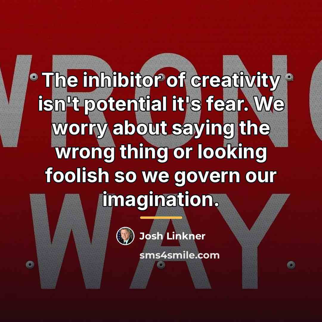“The inhibitor of creativity isn't potential it's fear. We worry…” quote by Josh Linkner
