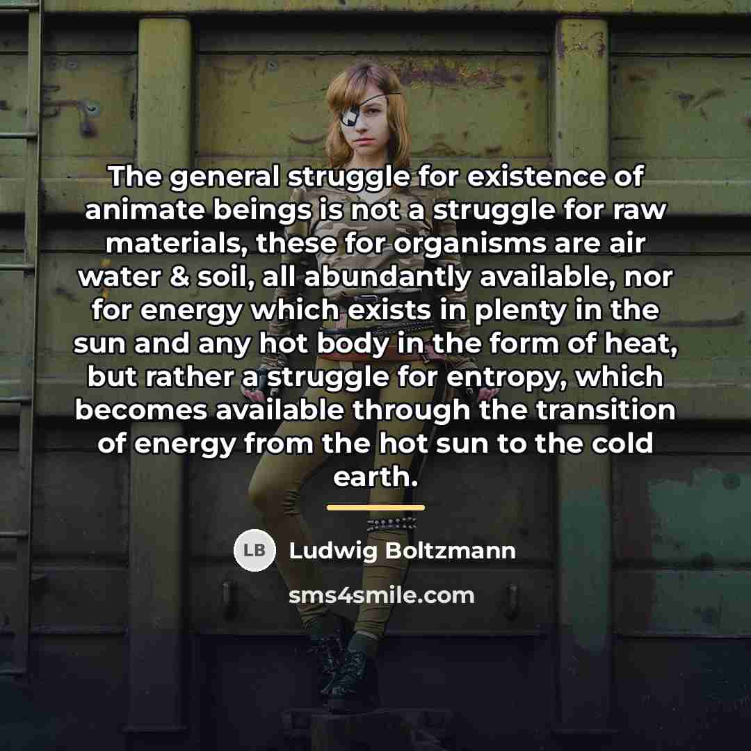 “The general struggle for existence of animate beings is not…” quote by Ludwig Boltzmann