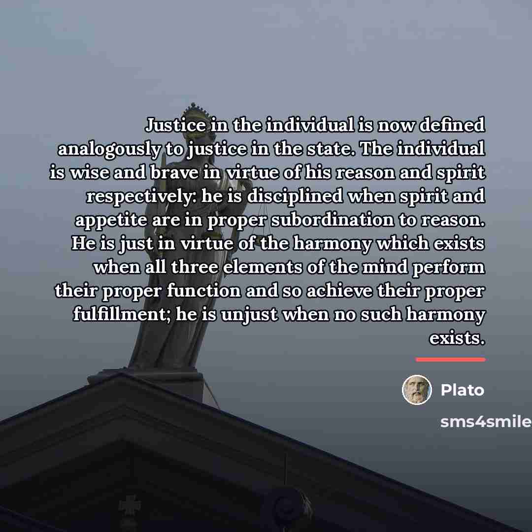 “Justice in the individual is now defined analogously to justice…” quote by Plato