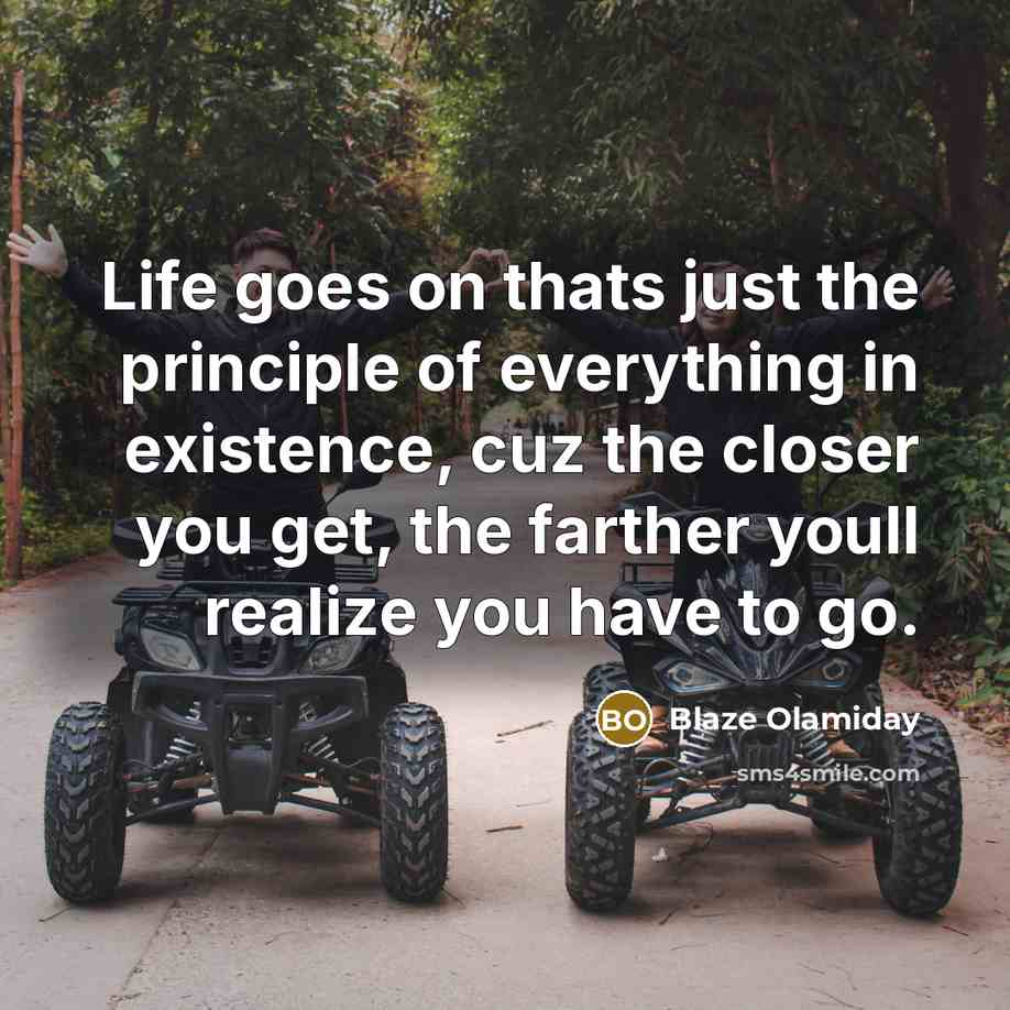 “Life goes on thats just the principle of everything in…” quote by Blaze Olamiday