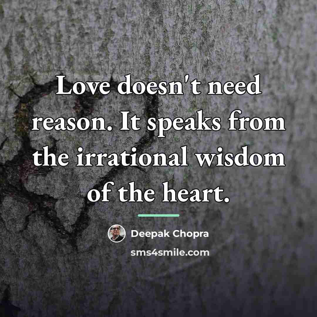 “Love doesn't need reason. It speaks from the irrational wisdom…” quote by Deepak Chopra