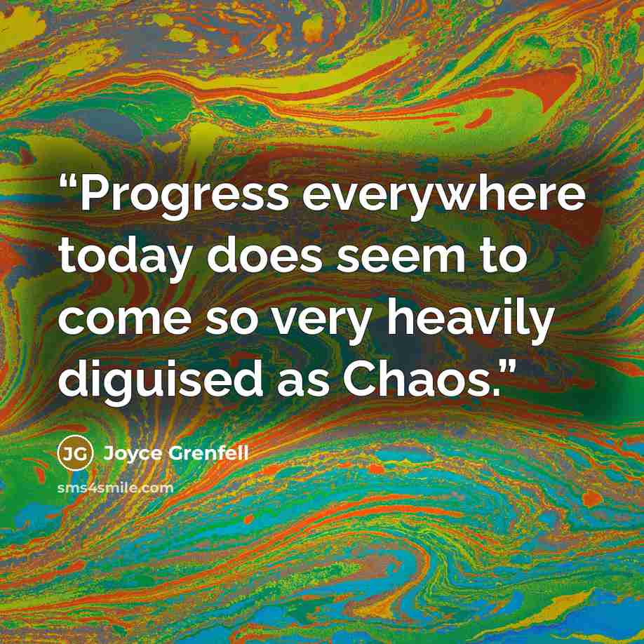 “Progress everywhere today does seem to come so very heavily diguised as Chaos.” quote by Joyce Grenfell