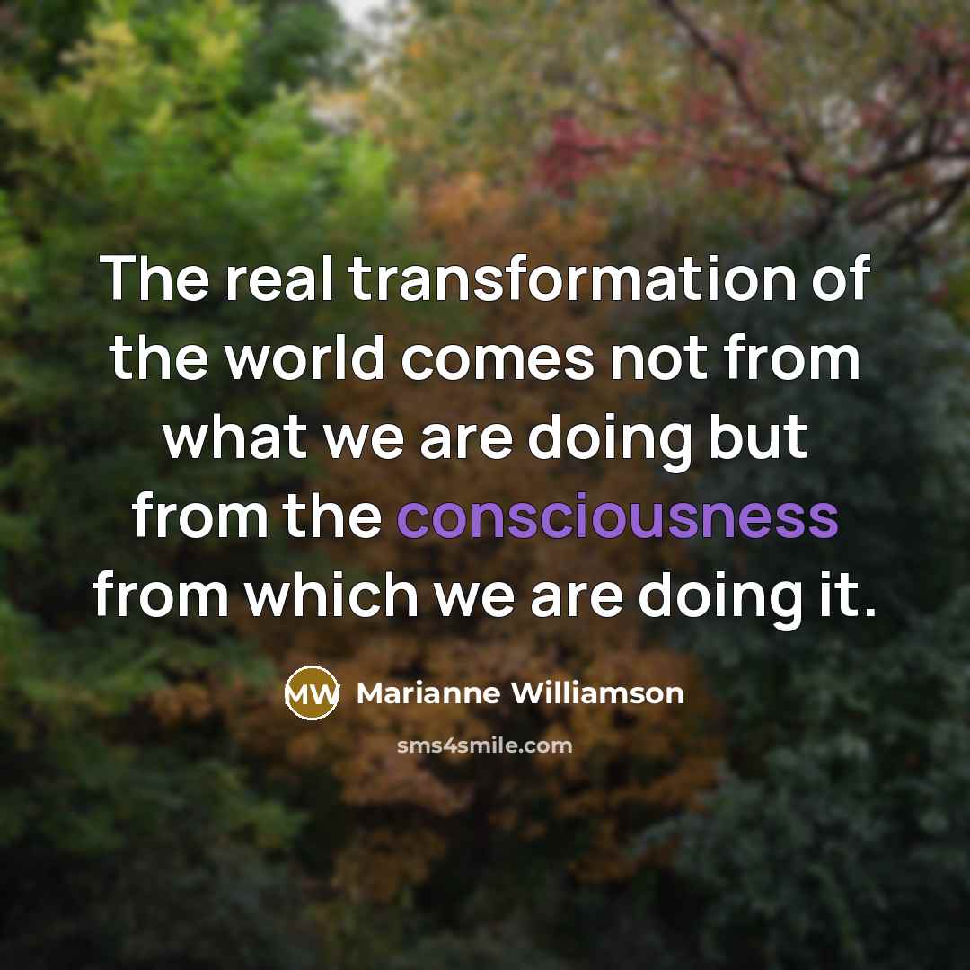 “The real transformation of the world comes not from what…” quote by Marianne Williamson
