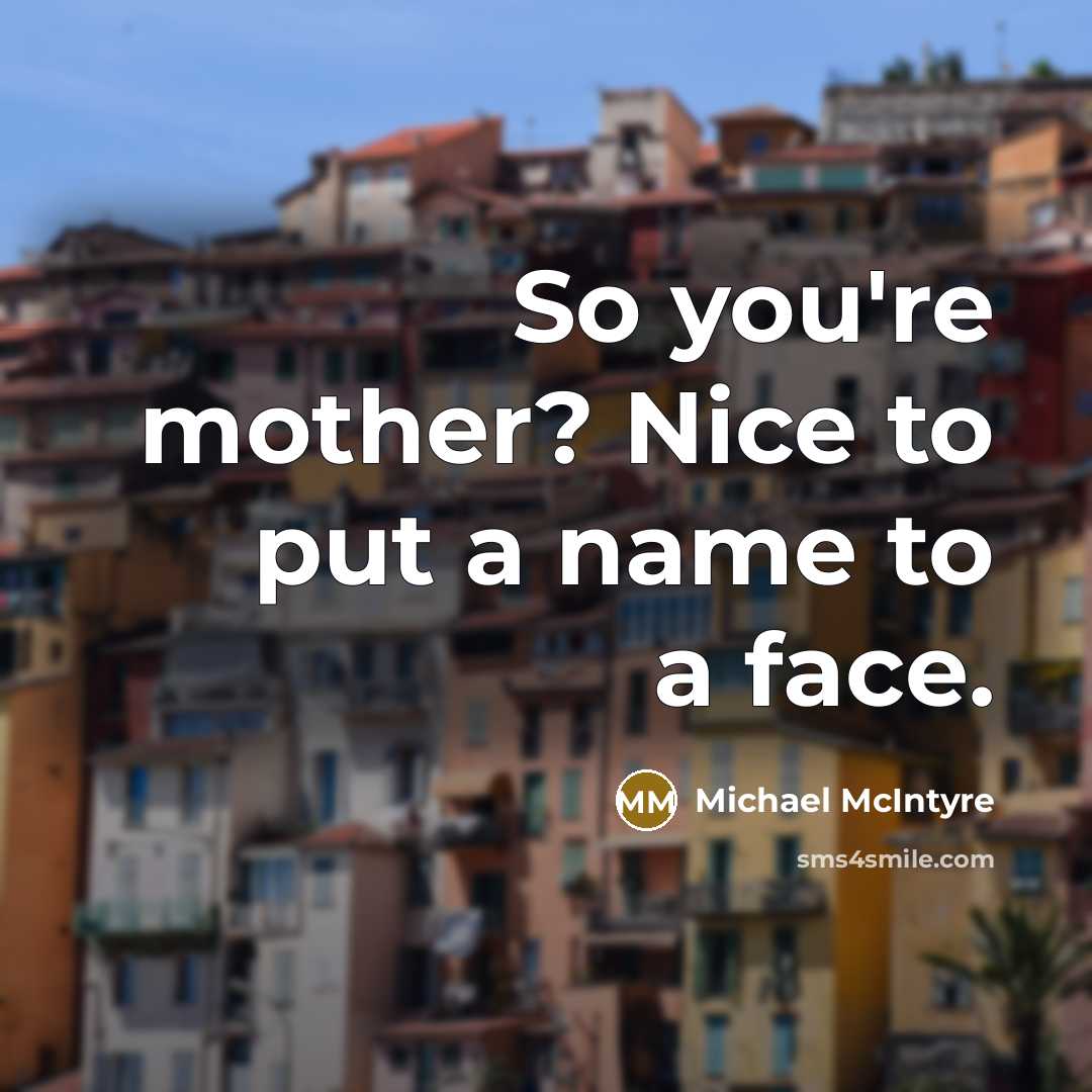 “So you're mother? Nice to put a name to a…” quote by Michael McIntyre