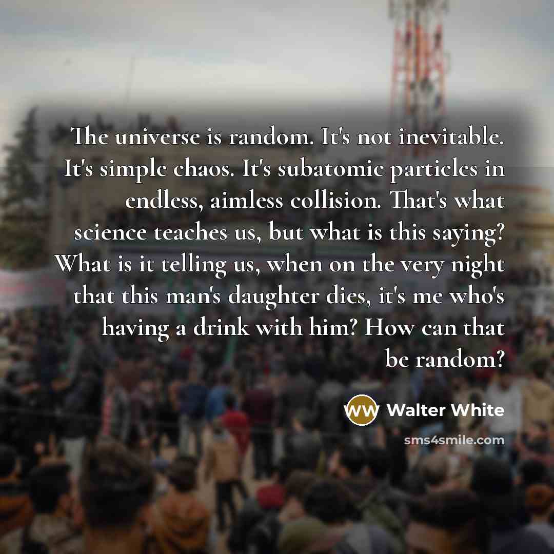 “The universe is random. It's not inevitable. It's simple chaos.…” quote by Walter White