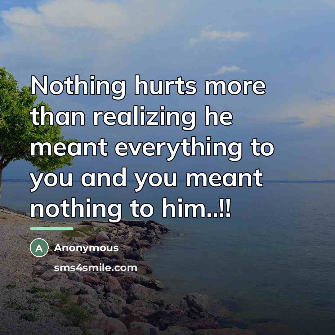 “Nothing hurts more than realizing he meant everything to you…” quote by Anonymous