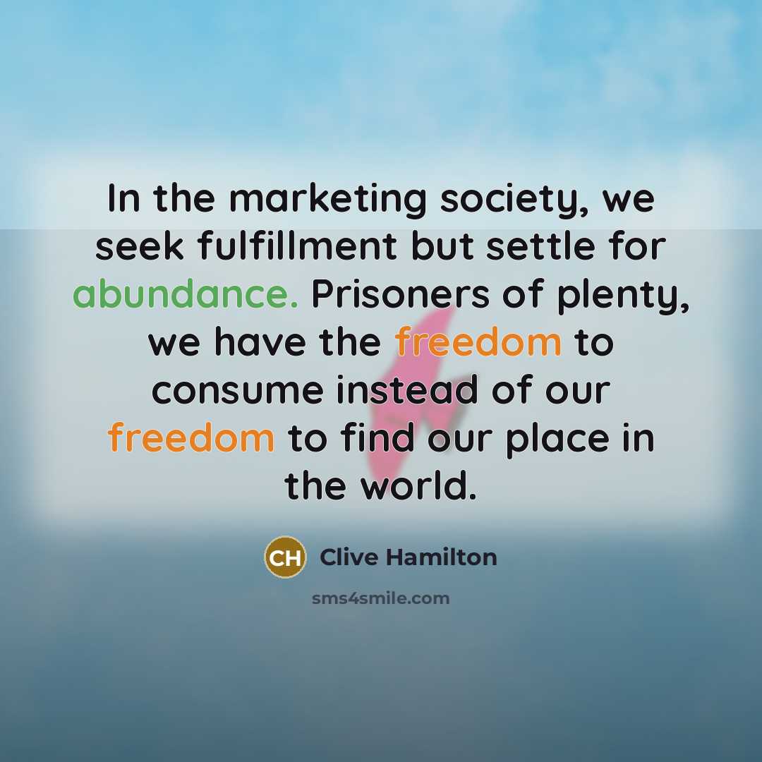 “In the marketing society, we seek fulfillment but settle for…” quote by Clive Hamilton
