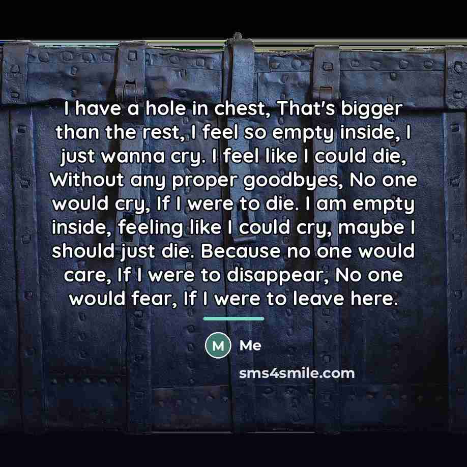“I have a hole in chest, That's bigger than the…” quote by Me