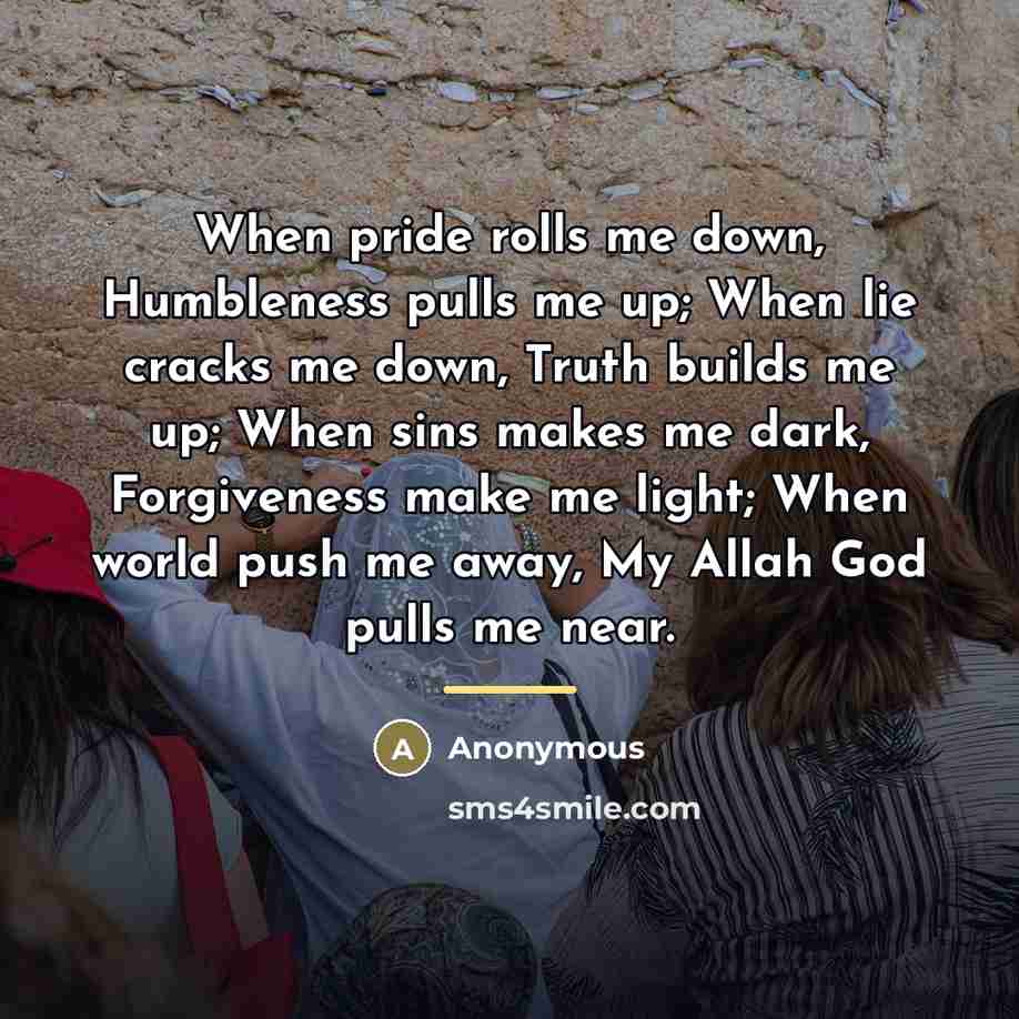 “When pride rolls me down, Humbleness pulls me up; When…” quote by Anonymous