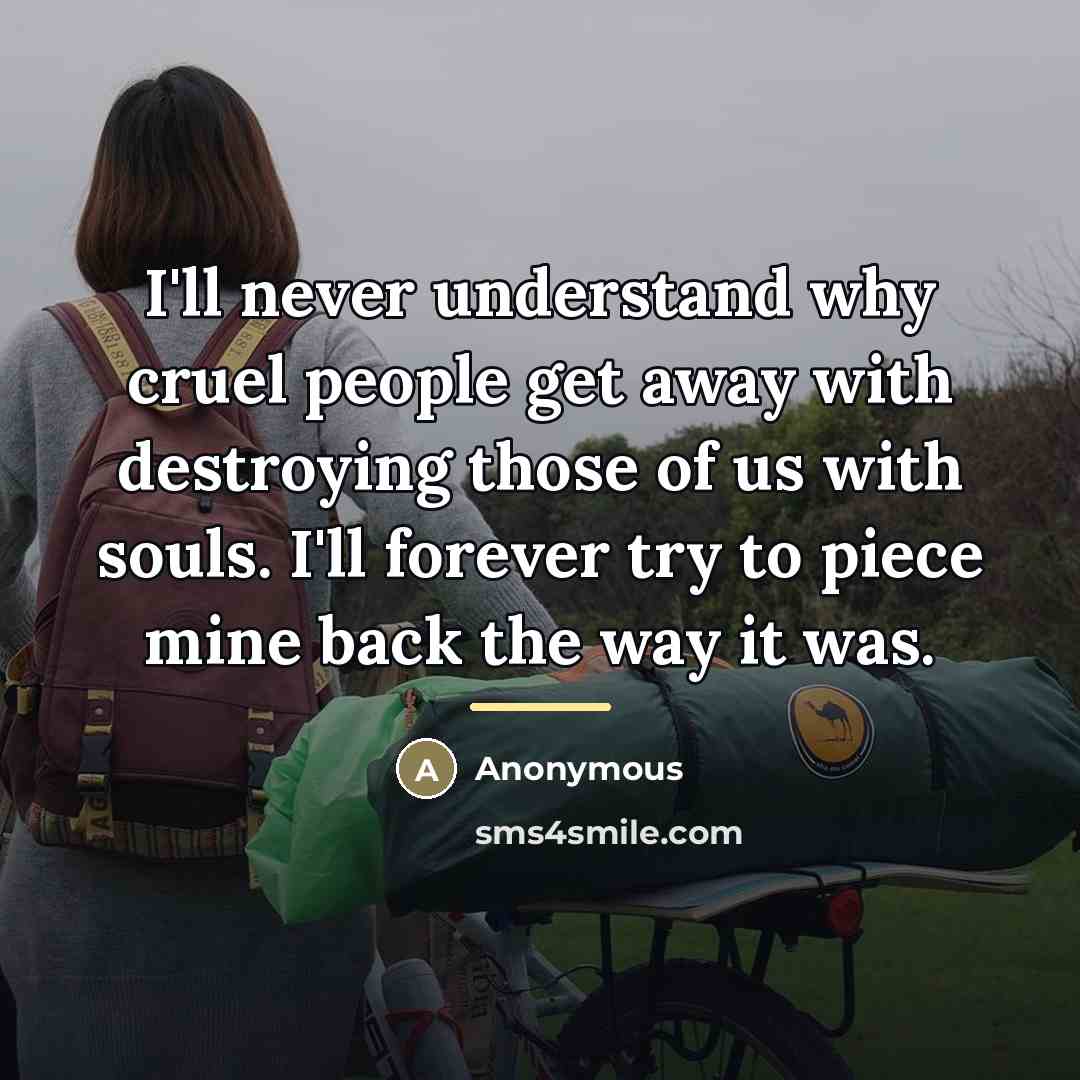 “I'll never understand why cruel people get away with destroying…” quote by Anonymous