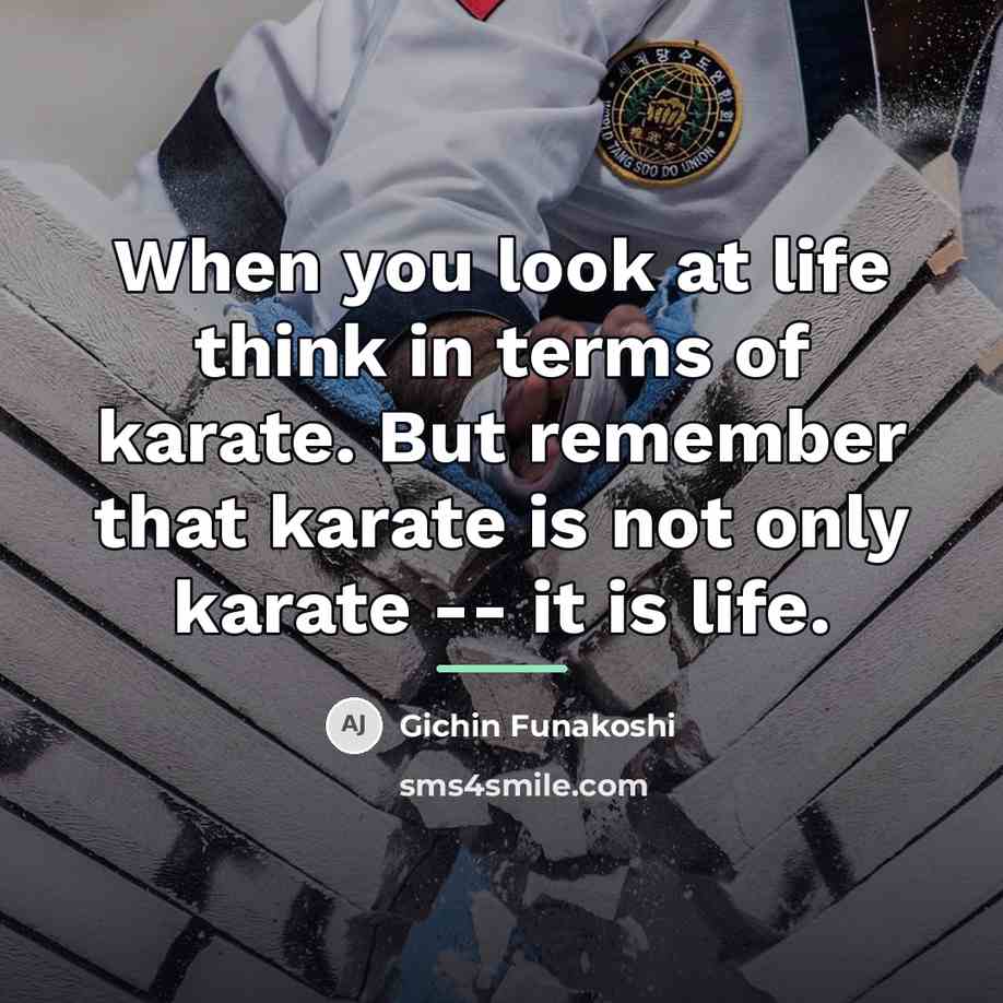 “When you look at life think in terms of karate.…” quote by Gichin Funakoshi