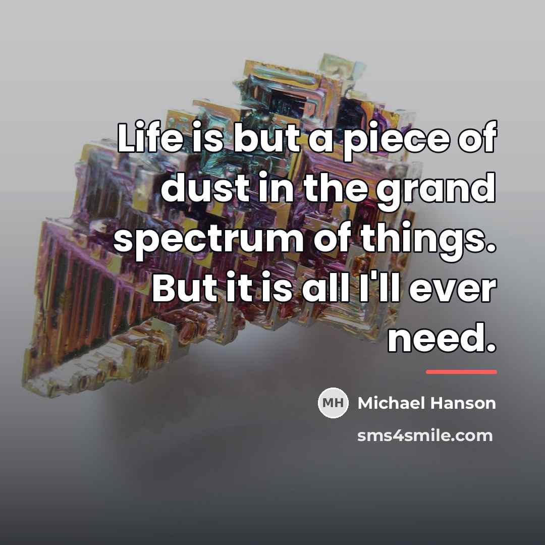 “Life is but a piece of dust in the grand…” quote by Michael Hanson