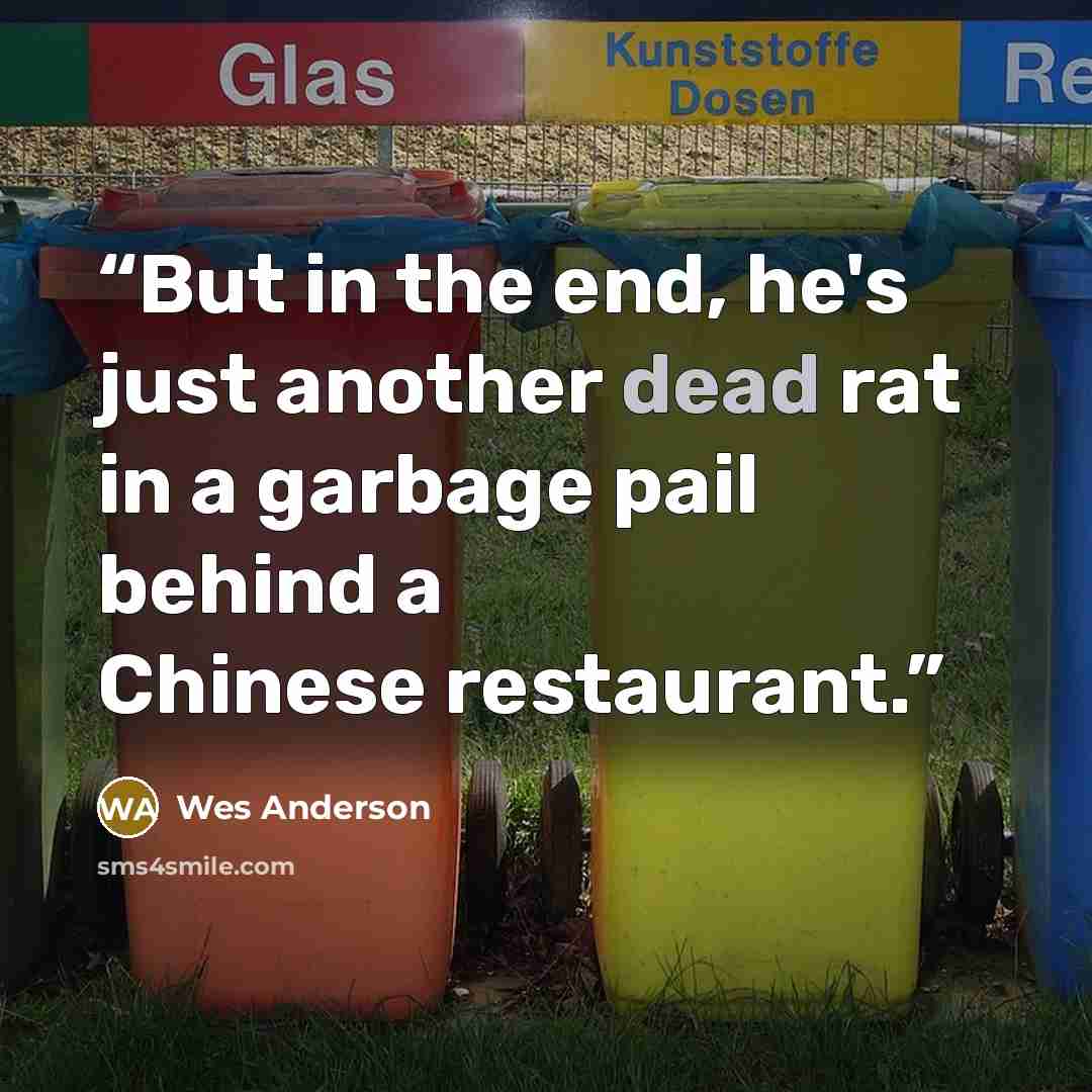 “But in the end, he's just another dead rat in a garbage pail behind a Chinese restaurant.” quote by Wes Anderson