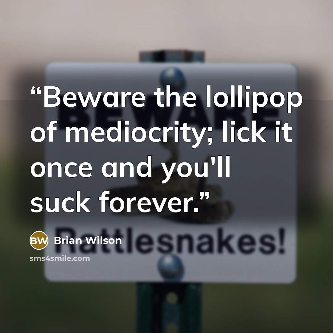 “Beware the lollipop of mediocrity; lick it once and you'll suck forever.” quote by Brian Wilson