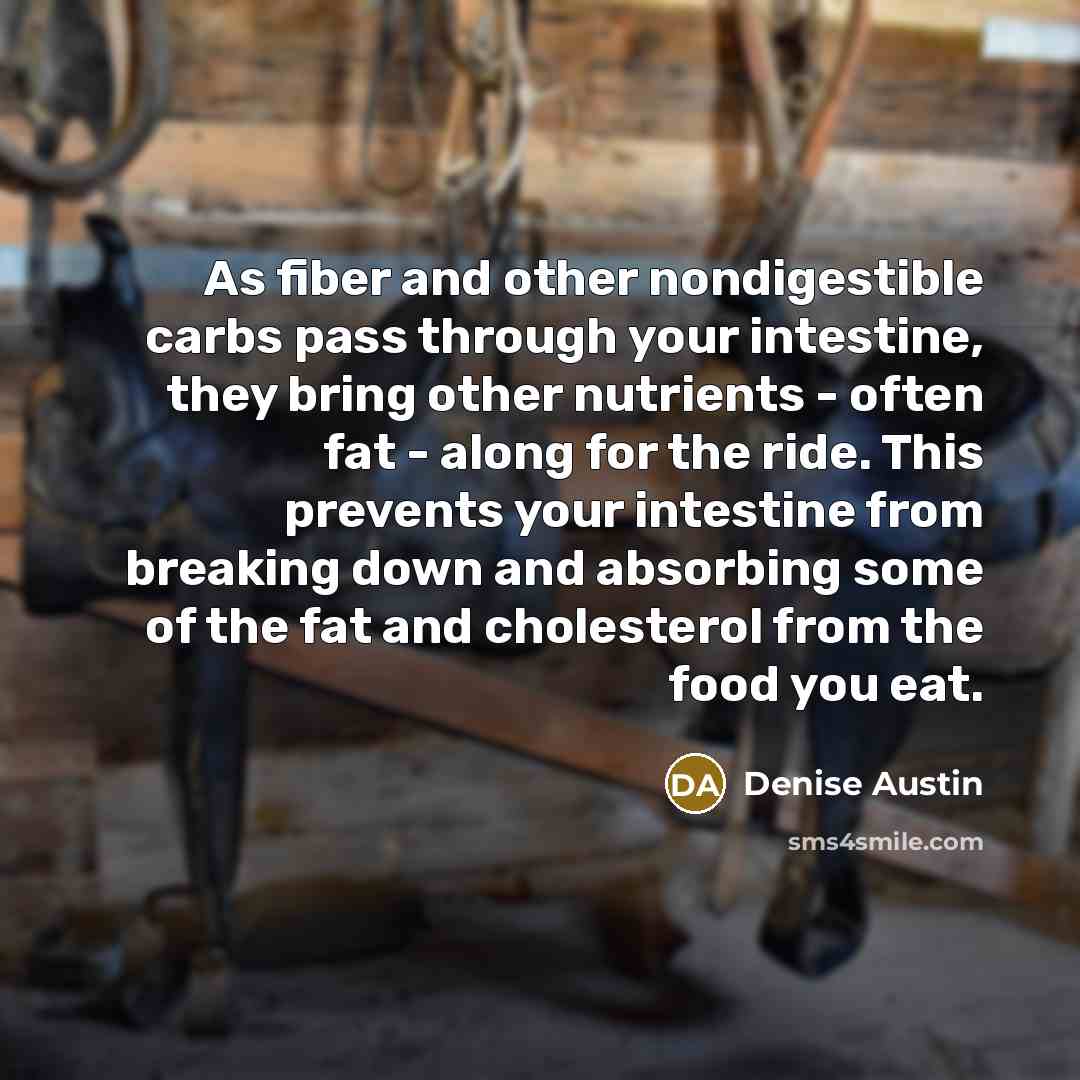 “As fiber and other nondigestible carbs pass through your intestine,…” quote by Denise Austin